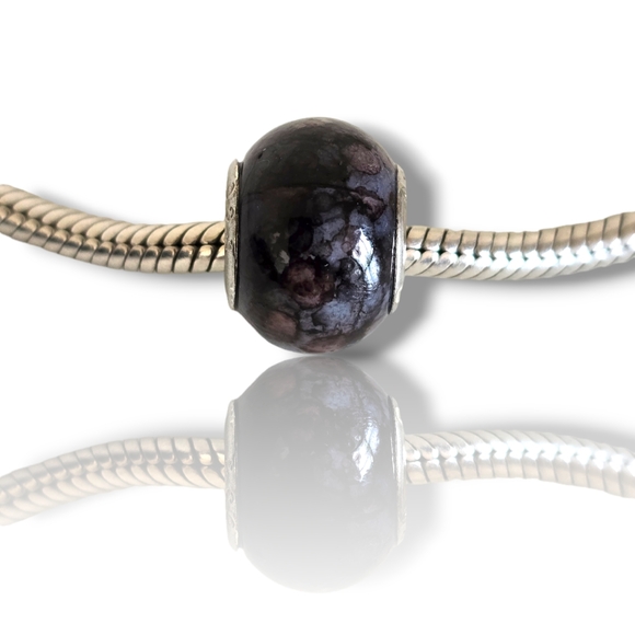 Pandora-like Black Abstract Murano Glass Charm 925 Sterling Silver Core - Picture 9 of 16